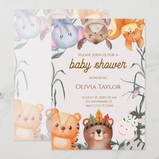 Whimsical Watercolor Baby Shower Invitation 招待状 (正面/裏面)