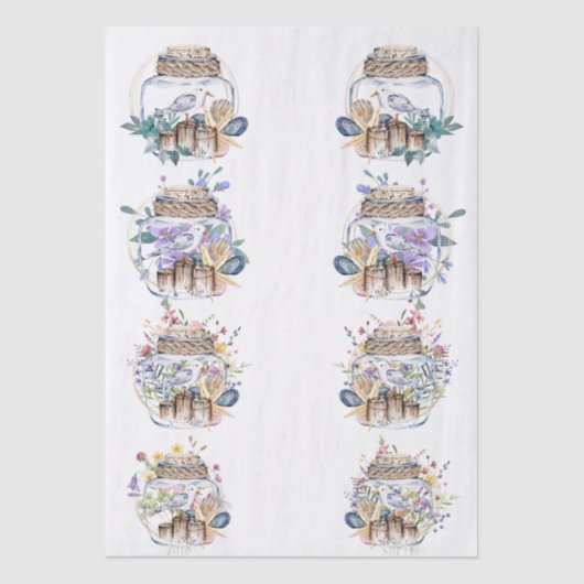 Whimsical Watercolor Beach Floral Shell Decoupage 薄葉紙 (正面)