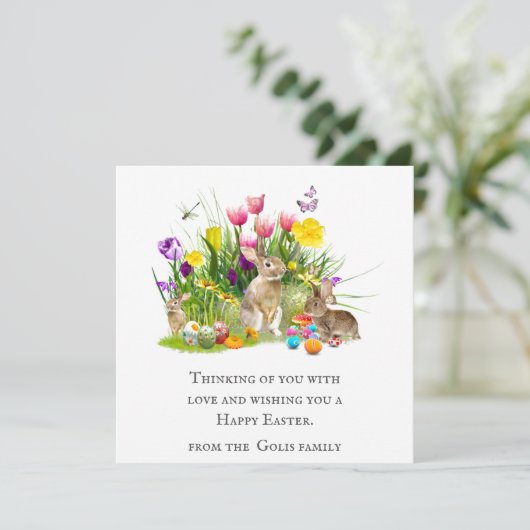 Whimsical Watercolor Bunny Collage Easter シーズンカード (スタンド正面)