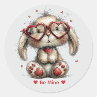 Whimsical Watercolor Bunny Love Sticker ラウンドシール