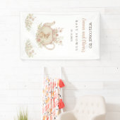 Whimsical Watercolor Bunny Tea Party Baby Shower 横断幕 (インサイチュ)