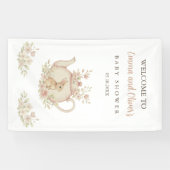 Whimsical Watercolor Bunny Tea Party Baby Shower 横断幕 (横)