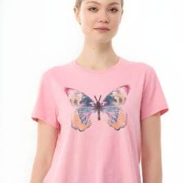 Whimsical Watercolor Butterfly Graphic Pastel Pink Tシャツ