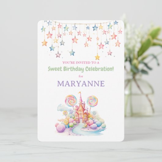 Whimsical Watercolor Candy Birthday Invitation 招待状 (スタンド正面)