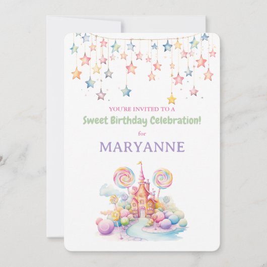 Whimsical Watercolor Candy Birthday Invitation 招待状 (正面)