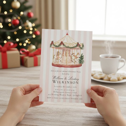 Whimsical Watercolor Carousel Holiday Gathering  招待状