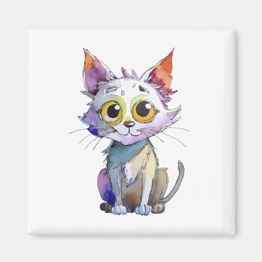 Whimsical Watercolor Cat マグネット (正面)