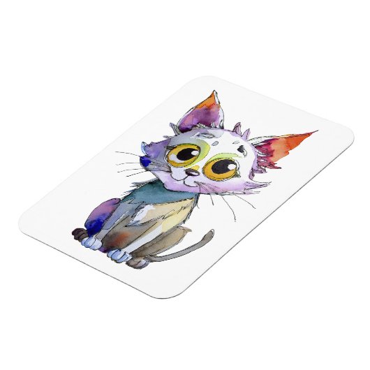 Whimsical Watercolor Cat マグネット (左側)