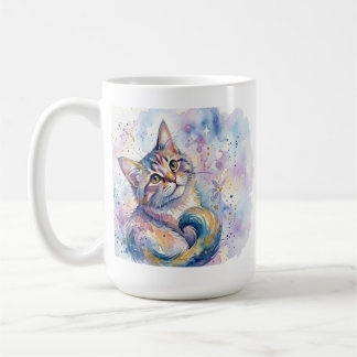 Whimsical Watercolor Cat Art Coffee Mug - Dreamy G コーヒーマグカップ