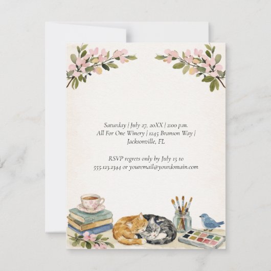 Whimsical Watercolor Cats Birthday Party | 招待状 (裏面)