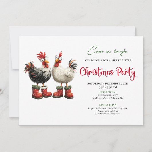 Whimsical Watercolor Chickens Modern Party Invite 招待状 (正面)