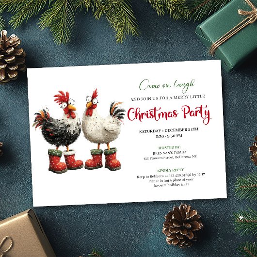 Whimsical Watercolor Chickens Modern Party Invite 招待状