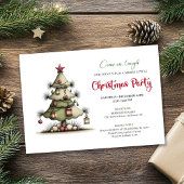Whimsical Watercolor Christmas Tree Party Invite 招待状