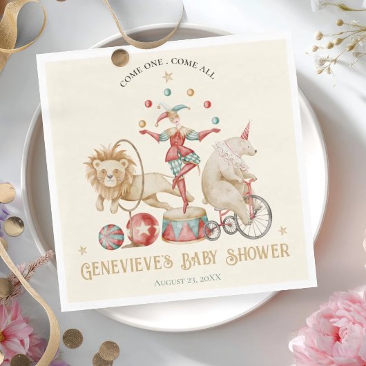Whimsical Watercolor Circus Carnival Baby Shower スタンダードランチョンナプキン