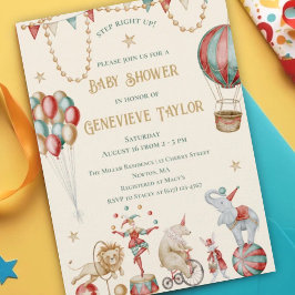 Whimsical Watercolor Circus Carnival Baby Shower 招待状