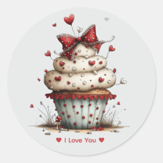 Whimsical Watercolor Cupcake Love  Sticker ラウンドシール