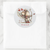 Whimsical Watercolor Cupid Mouse Love Sticker ラウンドシール (バッグ)