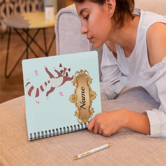 Whimsical Watercolor Dancing Raccoon" Artist Noteb プランナー手帳