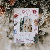 Whimsical Watercolor Family Photo Christmas シーズンカード