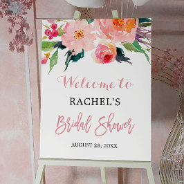  whimsical watercolor floral wedding shower sign ポスター