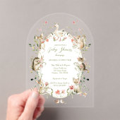Whimsical Watercolor Floral Woodland Baby Shower アクリル招待状 (インサイチュ (ポータブル))