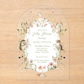 Whimsical Watercolor Floral Woodland Baby Shower アクリル招待状 (正面)