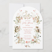 Whimsical Watercolor Floral Woodland Baby Shower 招待状 (正面)