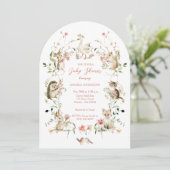 Whimsical Watercolor Floral Woodland Baby Shower 招待状 (スタンド正面)