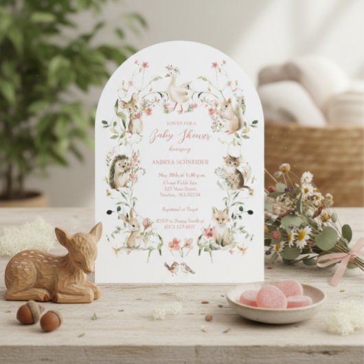 Whimsical Watercolor Floral Woodland Baby Shower 招待状