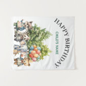 Whimsical Watercolor Forest Birthday タペストリー (正面(横))