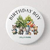 Whimsical Watercolor Forest Birthday 缶バッジ (正面)