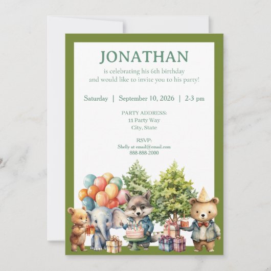 Whimsical Watercolor Forest Birthday Invitation 招待状 (正面)