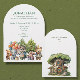 Whimsical Watercolor Forest Birthday Invitation 招待状