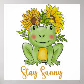 Whimsical Watercolor Frog And Sunflowers ポスター (正面)