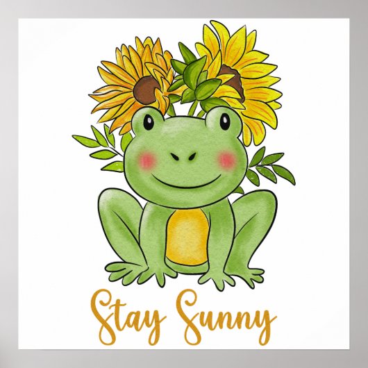 Whimsical Watercolor Frog And Sunflowers  ポスター (正面)
