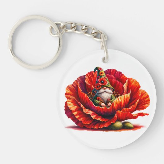 Whimsical Watercolor Garden Gnome キーホルダー (正面)