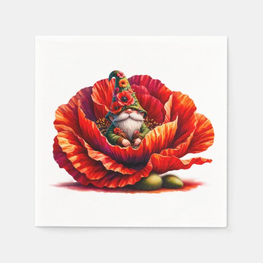 Whimsical Watercolor Garden Gnome スタンダードカクテルナプキン (正面)