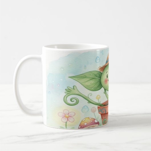 Whimsical Watercolor Garden Sprout Mug - Cute Plan コーヒーマグカップ (左)