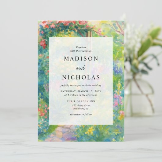 Whimsical Watercolor Garden Themed Wedding 招待状 (スタンド正面)