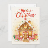 Whimsical Watercolor Gingerbread House シーズンポストカード (正面/裏面)