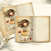 Whimsical Watercolor Girl Junk Journal Page