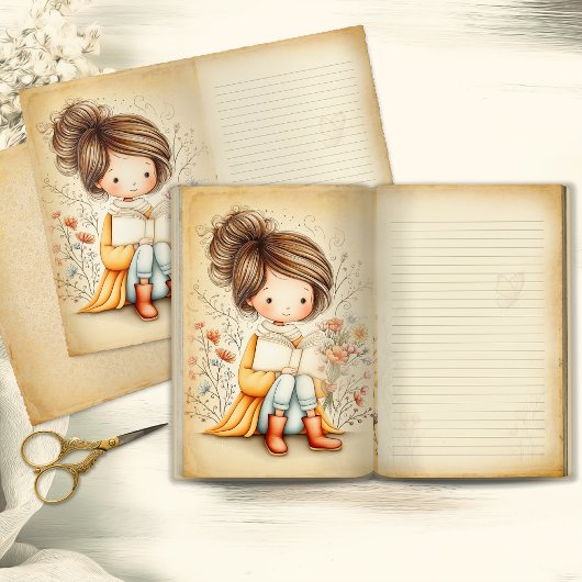 Whimsical Watercolor Girl Junk Journal Page