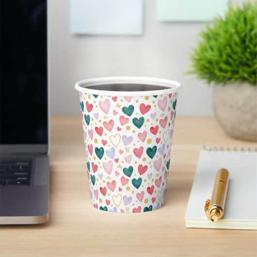 Whimsical Watercolor Hearts & Golden Glint 紙コップ (インサイチュ)