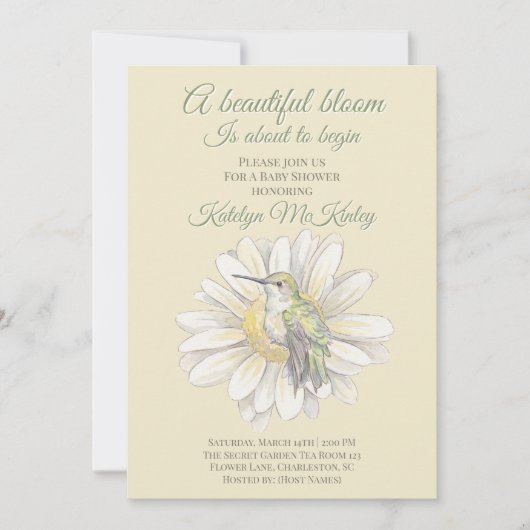 Whimsical Watercolor Hummingbird & Daisy 招待状 (正面)