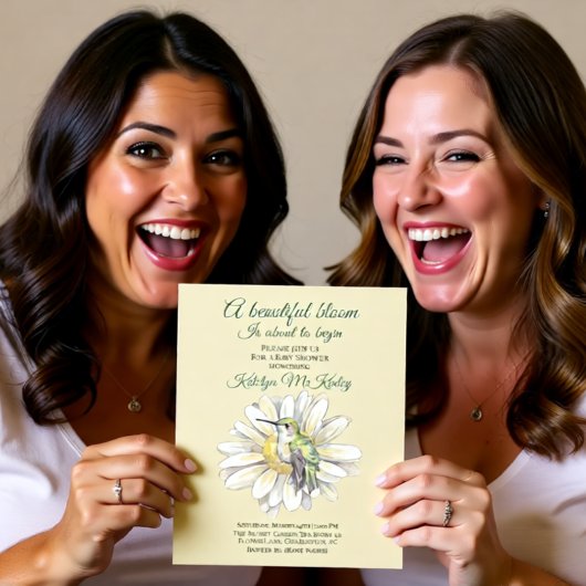 Whimsical Watercolor Hummingbird & Daisy 招待状