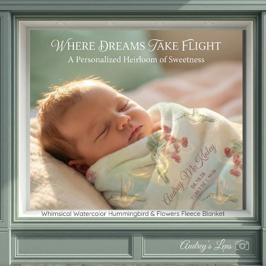 Whimsical Watercolor Hummingbird & Flowers  フリースブランケット
