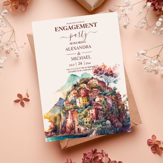  whimsical watercolor Italian destination engageme 招待状