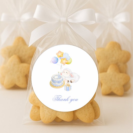 Whimsical Watercolor Lamb Birthday Stickers ラウンドシール