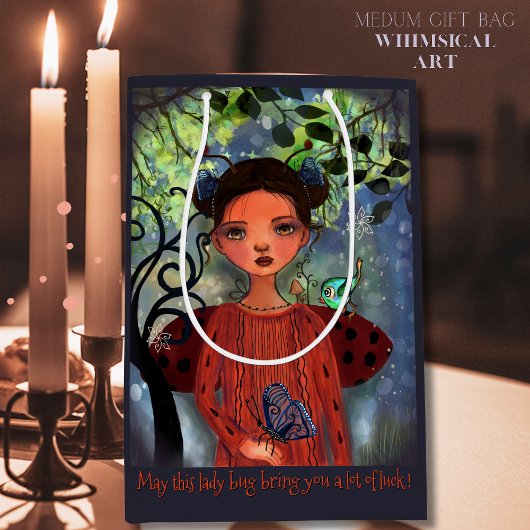 Whimsical Watercolor Lucky Ladybug Gift Bag ミディアムペーパーバッグ
