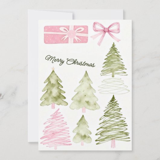 Whimsical Watercolor Merry Christmas Couple Card シーズンカード (正面)